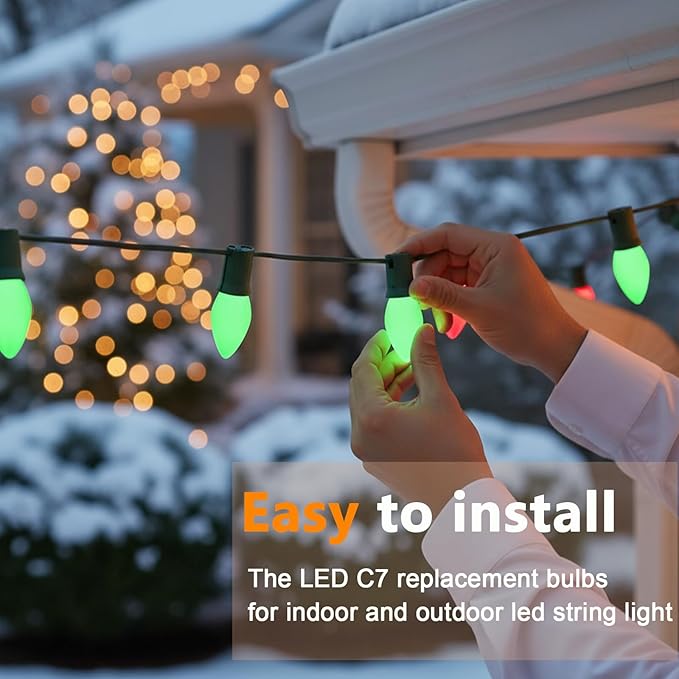 C7 Green LED Light Bulb,25 Pack 0.6w C7 Ceramic Replacement Christmas Lights with E12 Base,Green Outdoor Light Bulb for Chandelier Window Candle Christmas String Lights - Bloomnest