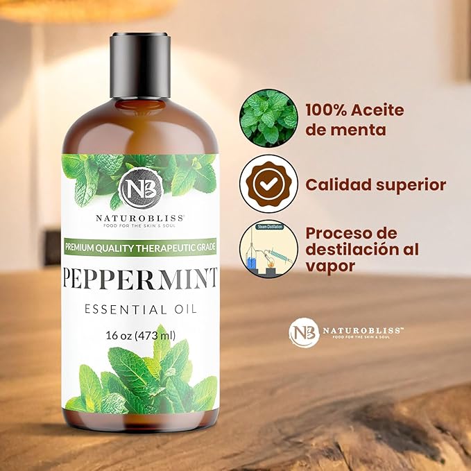 NaturoBliss Peppermint Essential Oil, 100% Pure and Natural Therapeutic Grade, Premium Quality Peppermint Oil, 16 fl. Oz - Perfect for Aromatherapy and Relaxation - Bloomnest