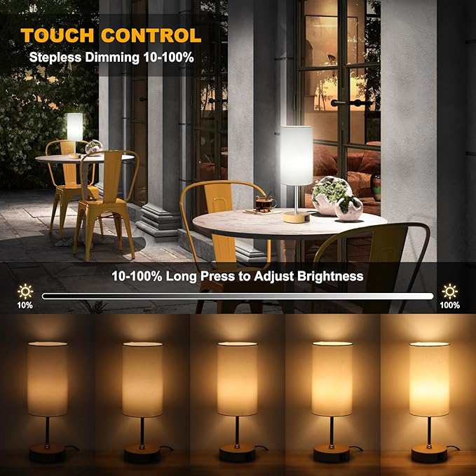 Unicozin Small Table Lamp, 3CCT & 7 RGB Color Changing, Dimmable Nightstand Lamp with Wood Grain Base, Touch Bedsides Lamp for Bedroom, Office, Kids Room, Nursery, Party, White Shade - Bloomnest
