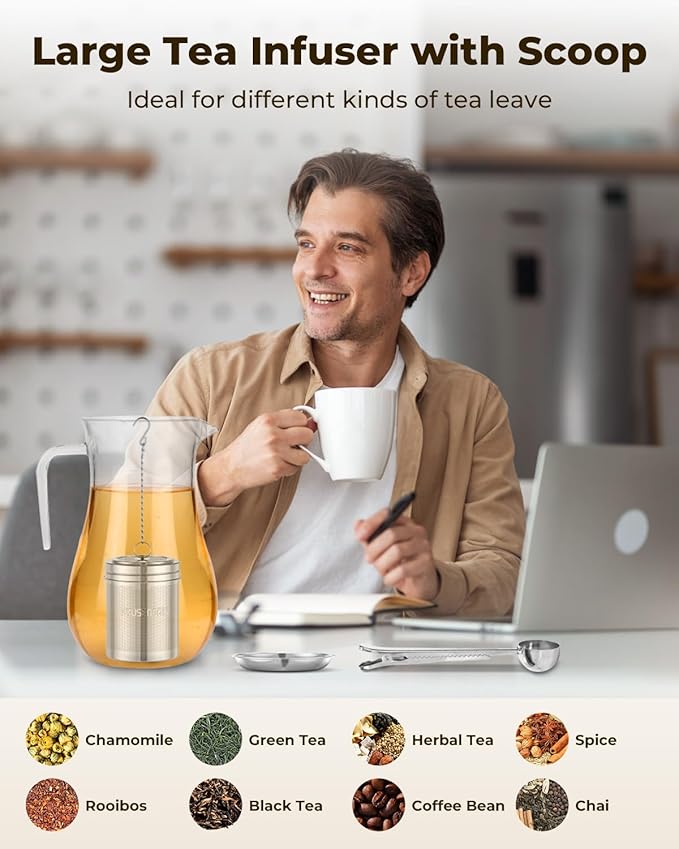 House Again Large Tea Infuser with Scoop, Extra Fine Mesh Tea Strainers for Loose Tea & Spice Infuser for Cooking, 304 Stainless Steel, Loose Leaf Tea Steeper for Brew Tea Spices & Seasonings - Bloomnest