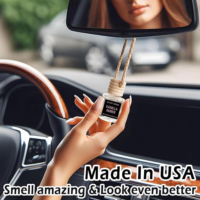 C Classy Car Air Freshener Hanging 2 Pack, Vanilla Amber Essential Oil Diffuser for Cars, Long-Lasting Fragrance, Cute Car Accessories, C ar Air Fresheners for Women & Men Gift, Made in USA - Bloomnest