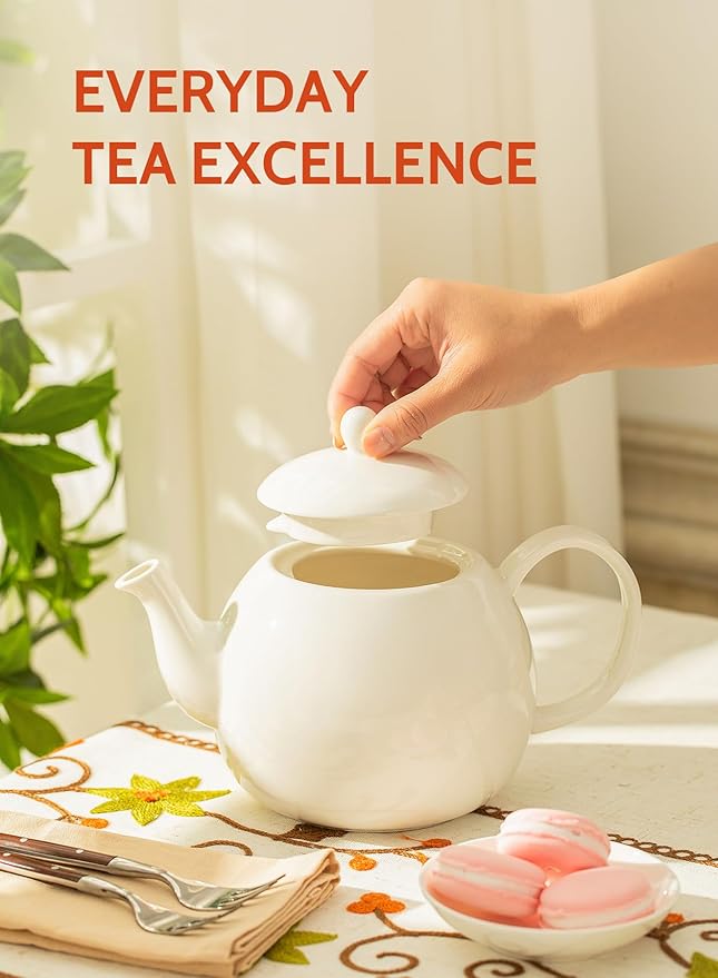 Sweese Porcelain Teapot, 40 Ounce Tea Pot - Large Enough for 5 Cups, White - Bloomnest