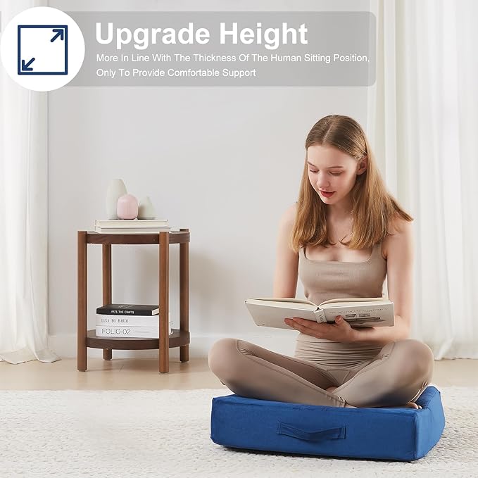 22 inches Floor Pillow for Adults - Large Meditation Cushion with Thick Foam & Soft Tufted Cover - Premium Outdoor Square Floor Cushion Seat - Yoga Pillows for Sitting On Floor - Navy Blue - Bloomnest