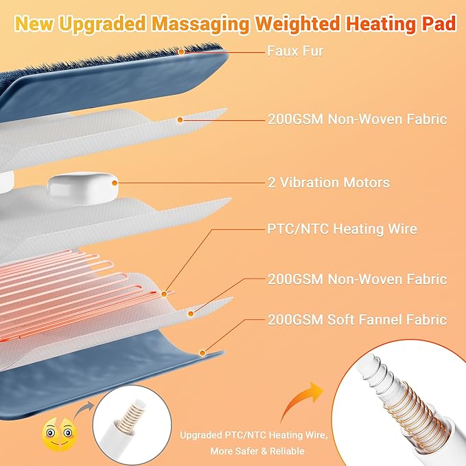 Massaging Heating Pad for Neck and Shoulders and Back, 24" x 35" Large Electric Heating Pad for Back Pain Relief with 3 Heat Levels, 4 Massage Settings, 2H Auto Shut-Off, 4 Massage Motors,Blue - Bloomnest