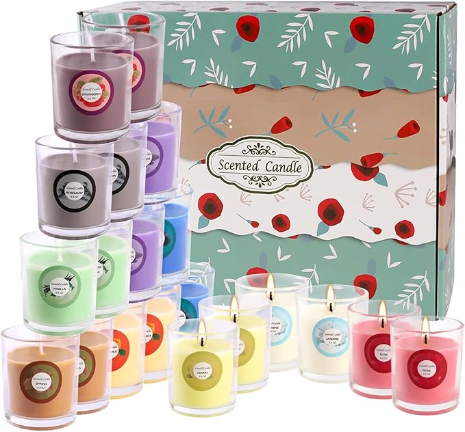 Scented Candles, Jasmine, Rose, Vanilla, Bergamot, fig, Lavender, Lemon, Spring,Strawberry, Rosemary, Aromatherapy Candles,Soy Wax Glass Jar Candle - 40 Pack - Bloomnest