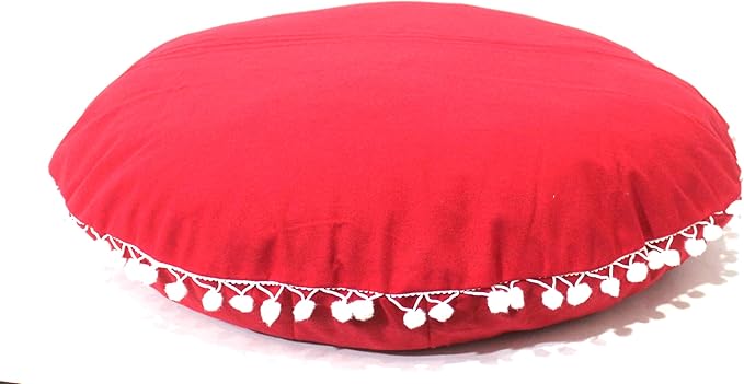 CRAFT KALA Meditation Floor Pillow Cover, Round Large Pillows Cover Seating for Adults, Bohemian Mandala Circle Cushions Cover for Outdoor Fireplace Yoga Living Room (Red, 22" Round) - Bloomnest