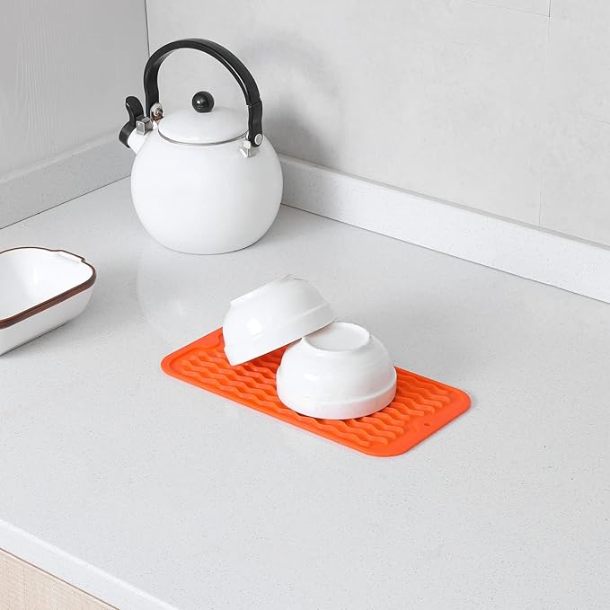 Silicone Dish Drying Mat for Multiple Usage,Easy clean,Eco-friendly,Heat-resistant Silicone Mat for Kitchen Counter or Sink,Refrigerator or Drawer Liner Orange S 12 inches x 6 inches - Bloomnest