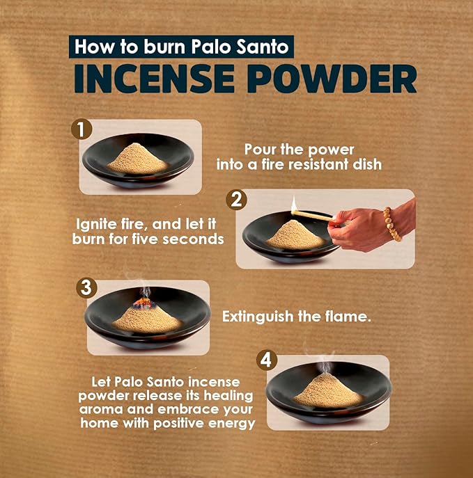 Palo Santo Powder 4oz Natural and Sustainable from Peru Incense Powder for Smudging, Energy Cleansing, Meditation - sustainably Harvested Aromatic Resin Organic Incense OLABLUE