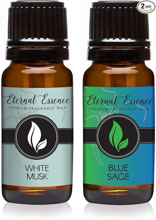 Eternal Essence Oils 2 Pack 10ml Premium Fragrance Oil - White Musk & Blue Sage - for Candle, Soap Making, Aromatherapy, Diffusers, Home Care, & Humidifiers EternalEssenceOils