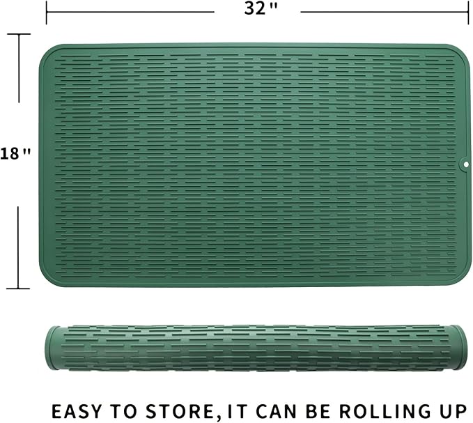 Silicone Dish Drying Mat for Multiple Usage,Easy clean,Eco-friendly,Heat-resistant Silicone Mat for Kitchen Counter or Sink,Refrigerator or Drawer Liner Green 4XL 32 inches x 18 inches - Bloomnest