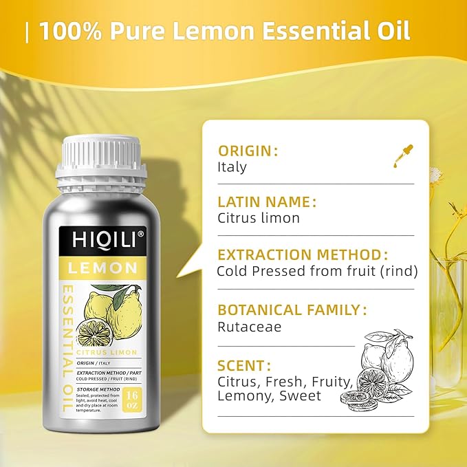 HIQILI Lemon Essential Oil for Cleaning, Degreasing & Household Use, Skin Care, Aromatherapy, Diffuser - 16 Fl Oz - Bloomnest