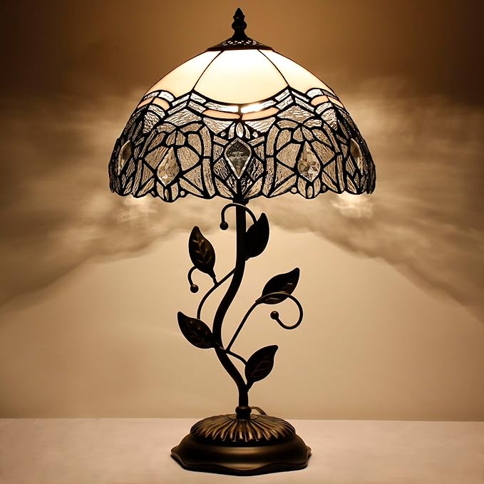 Tiffany Lamp Table Lamp Stained Glass Desk Lamps 12X12X19 Inches Reading Light Decor Bedroom Living Room (White Crystal Style) - Bloomnest