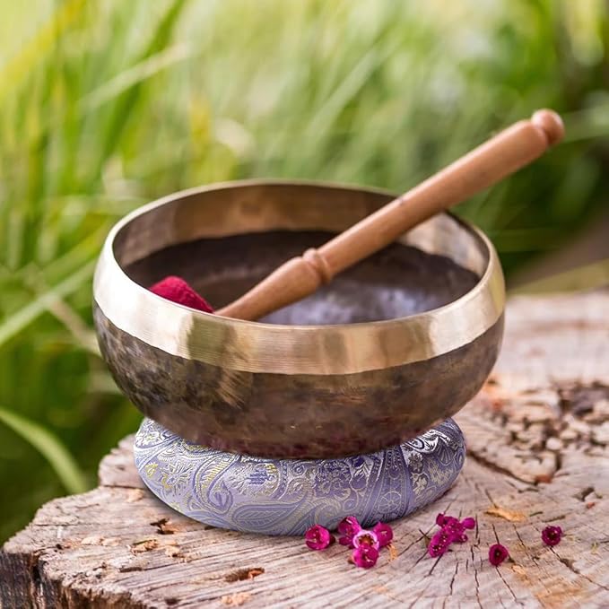 Singing Bowl Cushion for Tibetan Singing Bowls, Handmade Silk Brocade Round Cushion Pillow for Sound Healing and Crystal Sound Bowls Accessories(6.7 Inch,Violet) - Bloomnest
