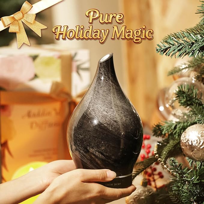 Porseme 150ml Essential Oil Diffuser Glass Color Changing Aroma Air Diffusers Aromatherapy Ultrasonic Cool Mist Humidifier 6 Running Hours Waterless Auto-Off for Sleeping Yoga Office Spa (Obsidian) - Bloomnest