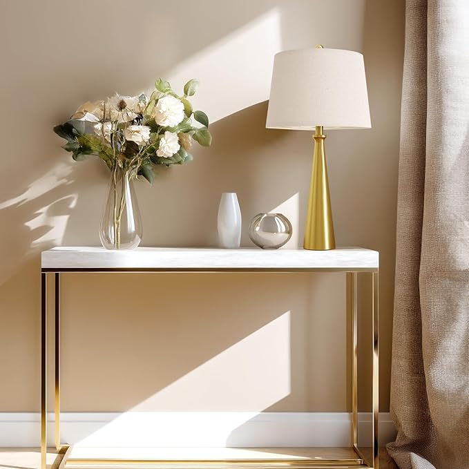 Oneach 25.75" Modern Table Lamp Set of 2, Bedside Lamps with USB Ports, Brass Gold Nightstand Lamps Set for Living Room Bedroom House Bedside Home Office Family - Bloomnest