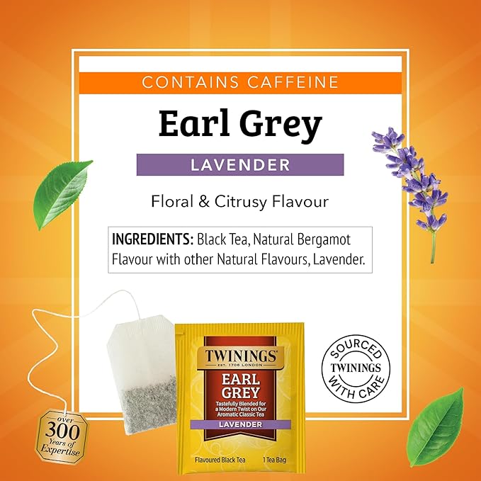 Twinings Earl Grey Lavender Black Tea Individually Wrapped Bags, 20 Count (Pack of 1), Citrus, Bergamot & Floral, Caffeinated, Enjoy Hot or Iced, 20 Teabags - Bloomnest
