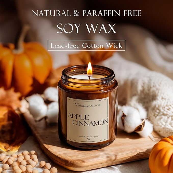 Cinnamon Apple Scented Candles for Home, Natural Soy Wax Aromatherapy Candle Gifts for Men & Women, Highly Scented & Long Lasting Non Toxic Jar Candle for Stress Relief (9oz) - Bloomnest