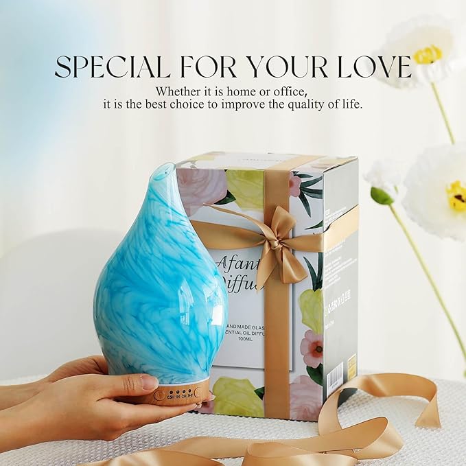 Porseme 150ml Essential Oil Diffuser Glass Color Changing Aroma Air Diffusers Aromatherapy Ultrasonic Cool Mist Humidifier 6 Running Hours Waterless Auto-Off for Sleeping Yoga Office Spa (Blue Wave) - Bloomnest