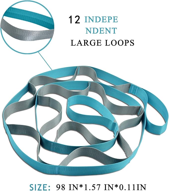 SANKUU Yoga Straps Stretching Strap with 12 Loops Workout Poster, Straps for Stretching Physical Therapy Equipment Long Stretch Out Bands for Exercise, Pilates and Gymnastics for Women Men - Bloomnest