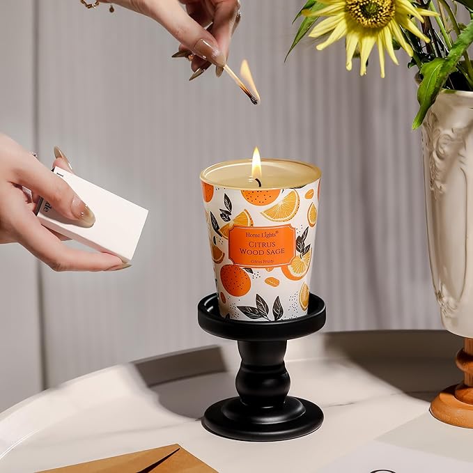 HomeLights Citrus Wood Sage Scented Candles | 6.7oz Soy Candles Eclectic Mixed Styles Large Candle Jars | Ideal Candle Gifts for Events, Home Decor Stress, Relief & Relaxation - Bloomnest