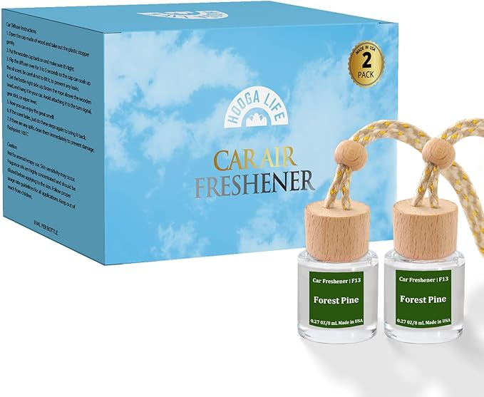 HoogaLife Car Air Freshener Diffuser 2 Pack Hanging Air Freshener Diffuser - Forest Pine Fragrance Oil Air D iffuser for Car, 45+ Days Long Lasting Fragrance Made in USA (F13) - Bloomnest