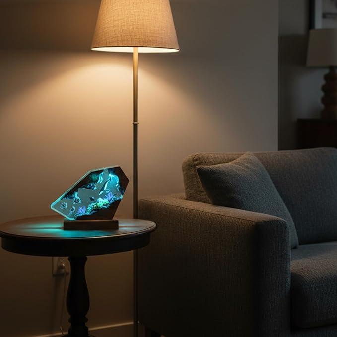 Handmade 3D Ocean Resin Lamp, Epoxy Ocean Night Light with Wooden Base, LED Color Changing Table Lamp, USB Powered Dragons Decor, Unique Ocean Gift for Bedroom & Home Office (Humback Whale) - Bloomnest