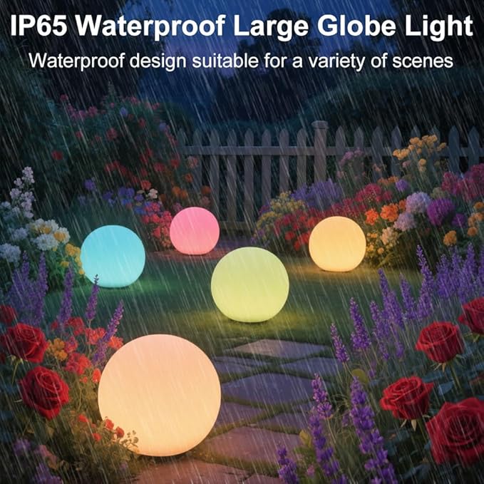 12-in LED Globe Orb Lamp, Dimmable RGB Color Changing Glowing Orb Lights Rechargeable Glowing LED Ball Light w/Remote, Waterproof Outdoor Globe Light Soothing Mood Lamp for Bedroom Garden Patio Decor - Bloomnest