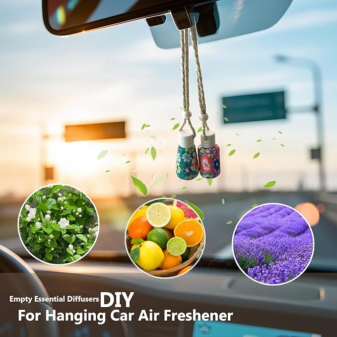 20Pcs 15ml Glass Car Diffuser Bottles Empty Bulk,Hanging Car Diffusers for Essential Oils,Refillable Car Air Freshener for Fragrance Perfume Aromatherapy with Flowers Women Home Decor,Color Random - Bloomnest
