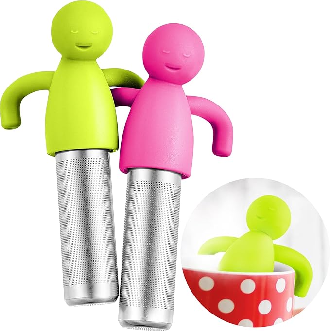 2 Pieces Tea Infuser for Loose Tea Cute Fine Mesh Tea Strainer Stainless Steel Tea Filter Ball Tea Diffuser Steeper for Teacups Teapots (Green, Rose Red) (JI-Hicarer-8)