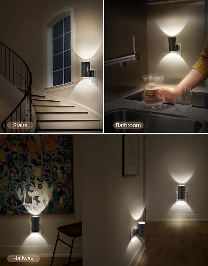 Night Lights Plug into Wall, LED Plug in Night Light with Light Sensor, 0-100LM Adjustable Brightness Wall Light, 5000K Daylight White, 2Pcs Dimmable Automatic Night Light for Hallway Bedroom Stairway - Bloomnest