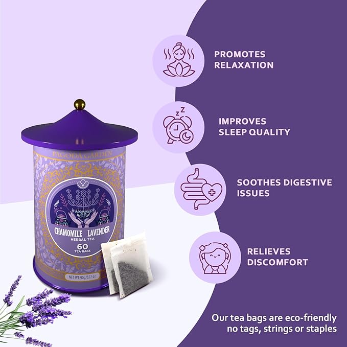 Life Plus Style Gourmet Pagoda Garden Chamomile Lavender Organic Herbal Tea Caffeine Free Hot or Iced Floral Blend Natural Delicious Sleep Tea 60 Tea Bags - Bloomnest