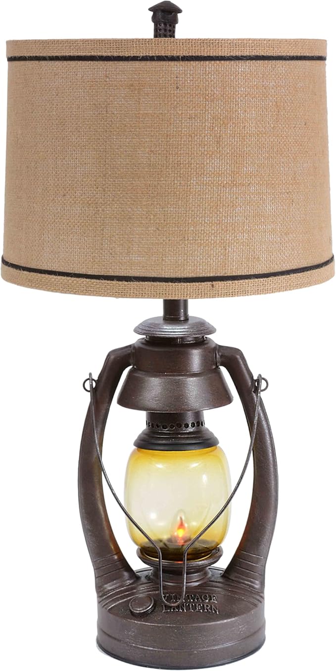 BLACK FOREST DECOR Vintage Lantern Table Lamp - Rustic Cabin Decor for Living Room, Nightstand, Desk - 25.5" x 13" - Bloomnest