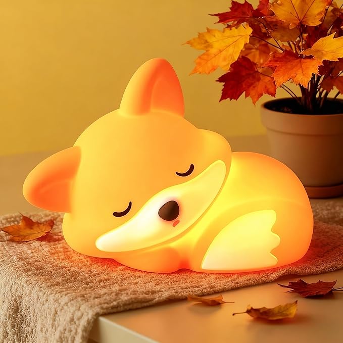 Fox Night Light for Kids, Cute Lamp Xmas Fox Gifts, Squishy Rechargeable Dimmable Toy, LED Woodland Animal Nightlight, White Elephant Gift, Fall Room Décor, Silicone Touch Light Up Foxes - Bloomnest