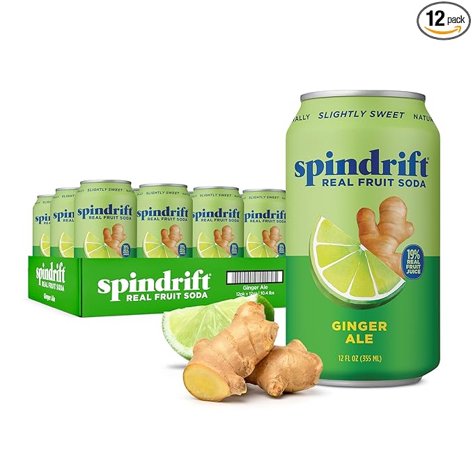 Spindrift Soda Ginger Ale Soda Made with Real Squeezed Fruit 12 Pack Case - Bloomnest