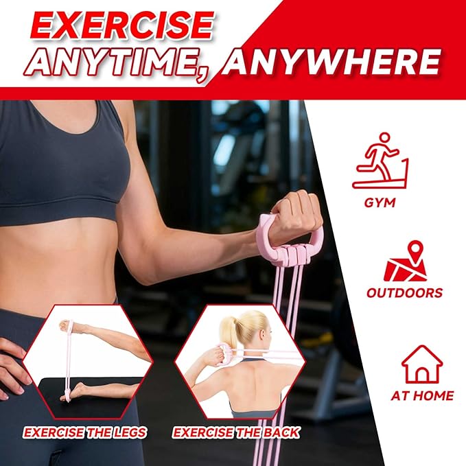 6 Gear Adjustable Resistance Bands, Fitness Resistance Bands Exercise Bands with Comfort Grips, Unisex, for Arms, Chest Extender, Home Workout, Fitness, Pilates - Bloomnest