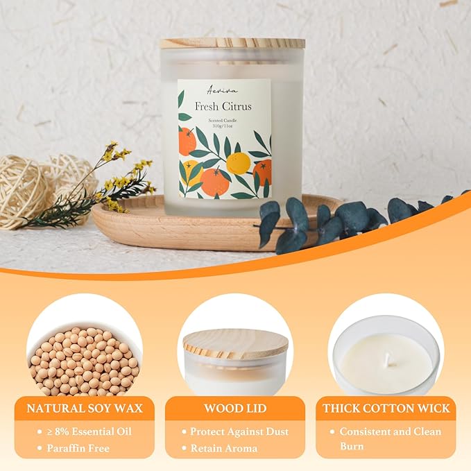 Fresh Citrus Scented Candle, 11oz 60 Hour Burn, Natural Soy Wax with Thick Cotton Wick, Highly Scented Aromatherapy Candle for Stress Relief & Meditation, Gifts for Women & Men - Bloomnest