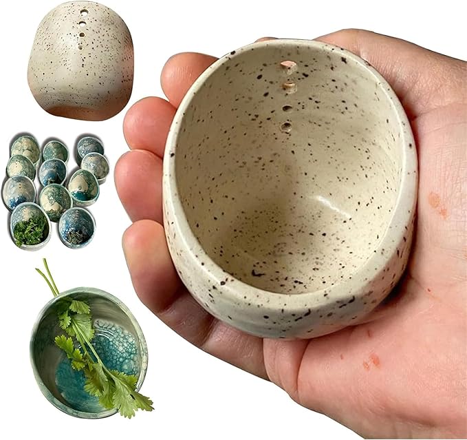 Pottery Herb Stripper Bowl, Hamblin Bros Pottery Herb Stripper Bowl, Hugimpel Pottery Herb Stripper, Handmade Herb Stripper with Different Hole Sizes for Separating Leaves and Stems (White) - Bloomnest
