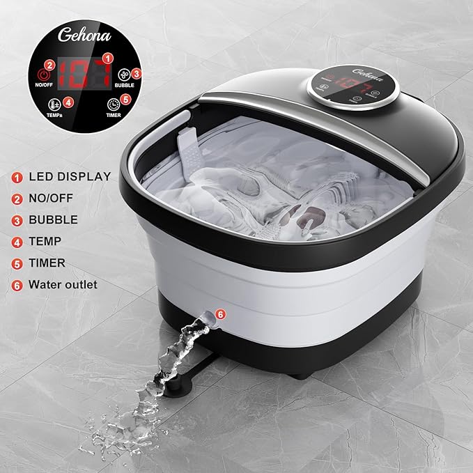 Collapsible Foot Spa Bath with Heat,Foot Massager with Two Side Supports,Leakage Protector,Temperature Control,Bubbles,Red Light,Timer,Feet Spa Tub,Feet Soaker,Gifts (Black) - Bloomnest