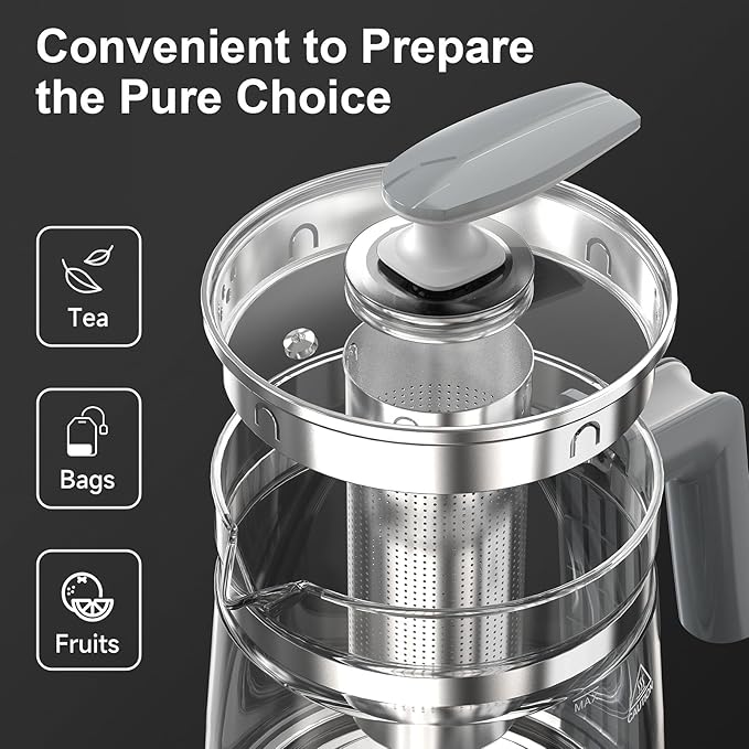 Electric Kettle, 1.5L Borosilicate Glass Hot Water Kettle Electric & Tea Kettle for Coffee or Tea, BPA Free, Auto Shut-Off, Stainless Steel, White, 1200w - Bloomnest