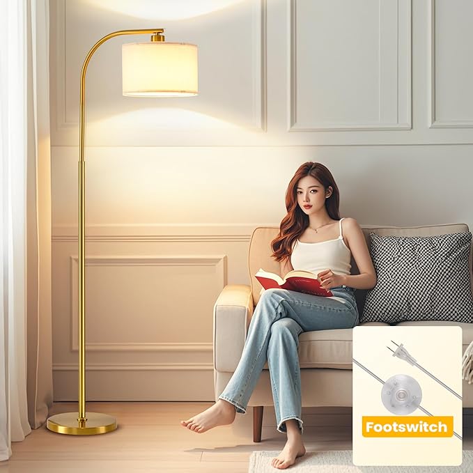Tall Floor Lamp for Living Room,65'' Modern Standing Lamps with 9W LED Bulb,Dimmable Floor Light with Fabric Shade,Gold Tall Lamp for Bedroom Office Study Room Corner Dining Room - Bloomnest