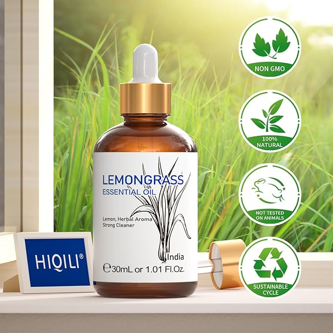 HIQILI Essential Oil, 100% Pure Natural Undiluted - Lemongrass - 1.01 Fl. Oz - Bloomnest