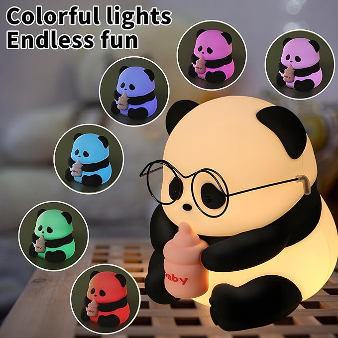Cute Panda Night Light, LED Novelty Animal Night Lamp, 3 Level Dimmable Nursery Nightlight Gift for Breastfeeding Toddler Baby Kids, Food Grade Silicone Cute Stuff forRoom Decor - Bloomnest