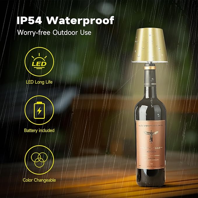 2025 New Wireless Bottle Lamp - LED Bottle Lights for Liquor & Wine Bottles, Cordless Lampshade, Whiskey Bottle Top Light, Bottle Stopper Night Light Kit, Rechargeable 3-Tone Touch-Dimmable - Bloomnest