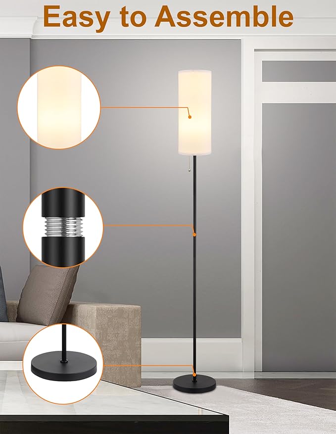 Floor Lamp for Living Room, Modern Standing Lamps with Lampshade, Minimalist Tall Lamp with Chain Switch for Living Room, Bedroom, Kids Room, Office,Standing Lamp LED Bulb Included (White Shade) - Bloomnest