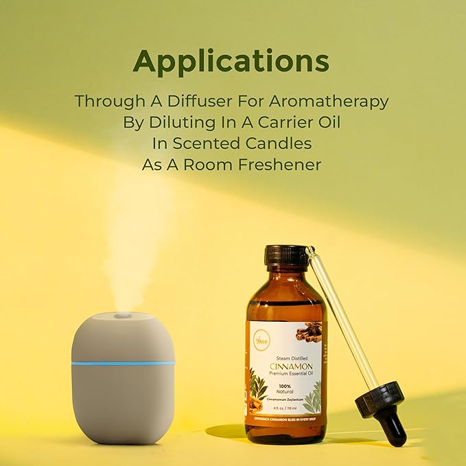 My Ace Cinnamon Essential Oil – 100% Pure & Natural, Steam Distilled – Premium Grade Undiluted Oil for Diffuser, Aromatherapy, Soap & Candle Making – Vegan & Paraben-Free – 4 fl oz with Dropper