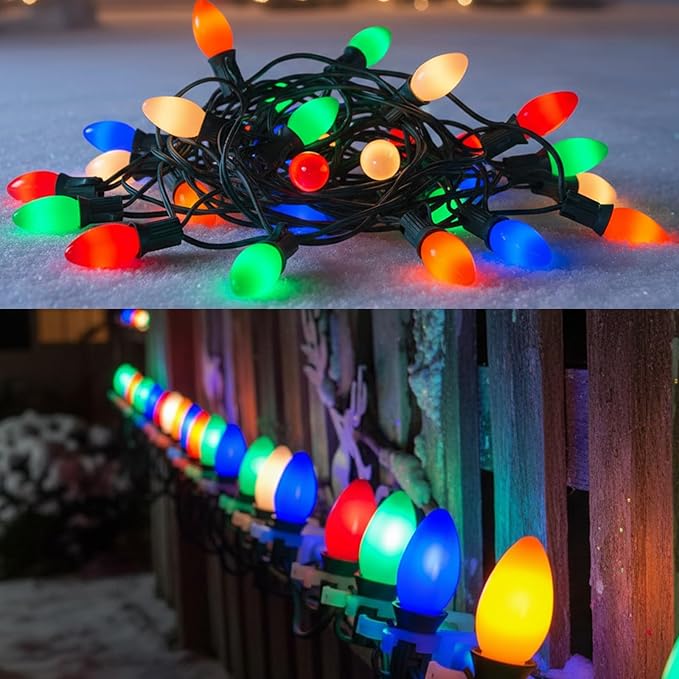 C7 LED Christmas Lights Replacement Bulbs, 25 Pack 0.6w C7 Ceramic Multicolor Light Bulbs with E12 Candelabra Base, Vintage Colored Light Bulbs for Indoor/Outdoor Christmas String Lights - Bloomnest