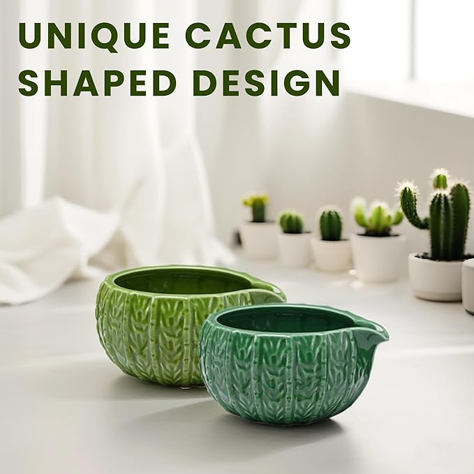 Matcha Whisk Set, Cactus Light Green Ceramic Matcha Set Includes Matcha Bowl, Matcha Whisk (Chasen) and Holder, Sifter, Bamboo Scoop & Spoon - 6 Pcs Matcha Kit for Matcha Lovers - Bloomnest