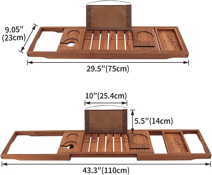 VaeFae Premium Teak Bathtub Tray, Expandable Wooden Bath Tray for Tub, Luxury Bathtub & Bathroom Accessories, Great House Warming, Anniversary & Wedding and Birthday Gifts (Free Teak Body Brush) - Bloomnest