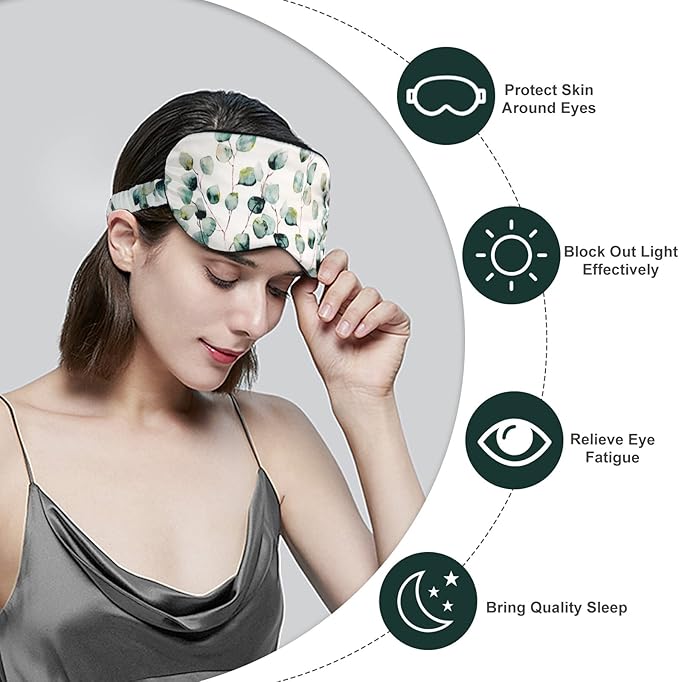 OLESILK 100% Natural Mulberry Silk Sleep Eye Mask Block Out Light, Fashion Printed Eye Mask Blindfold for Women Men Full Night Sleeping, Chic Eye Cover Eyeshade, Pattern 2 - Bloomnest