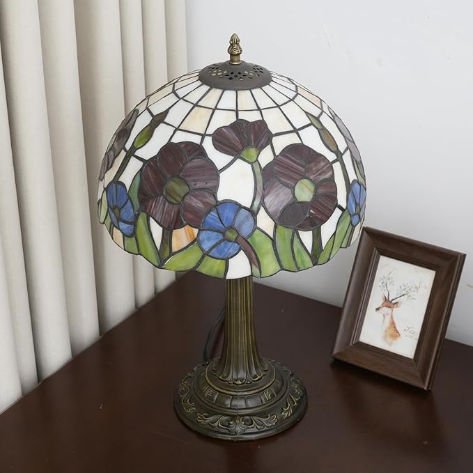 Tiffany Lamp Red Poppy Flowers Stained Glass Table Lamp Vintage Bedroom Desk Light for Home Dorm Office Art Craft Antique Decor Accent Aesthetic Nightstand Reading Light - Bloomnest